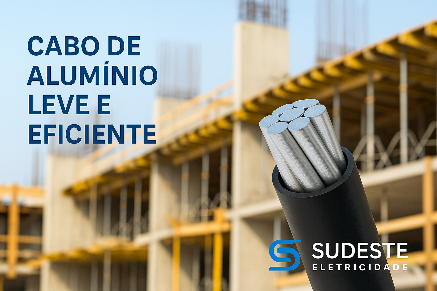 Cabos de alumínio em destaque sobre planta elétrica, representando leveza, eficiência e aplicação técnica