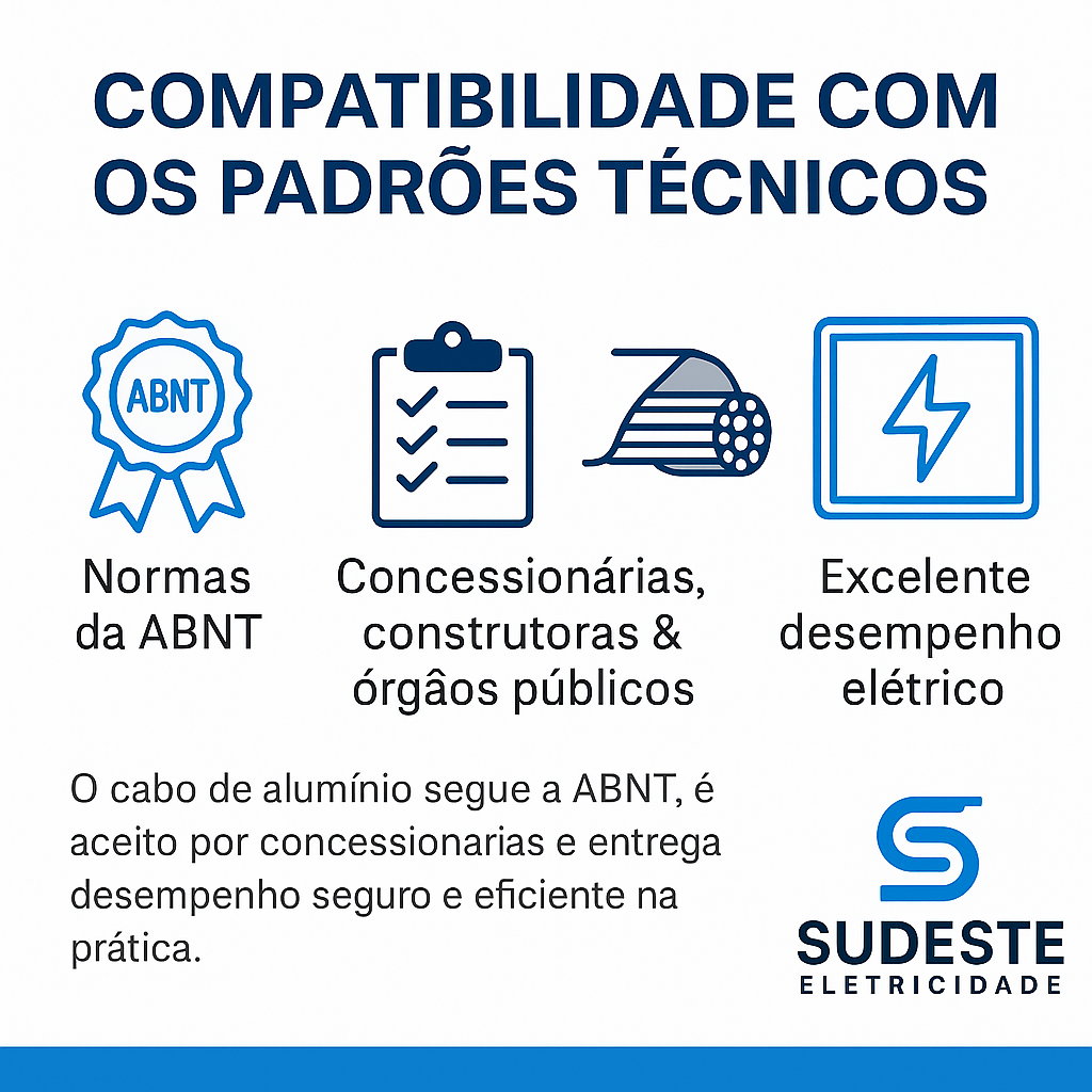Cabo de alumínio com certificações técnicas e compatibilidade com normas ABNT