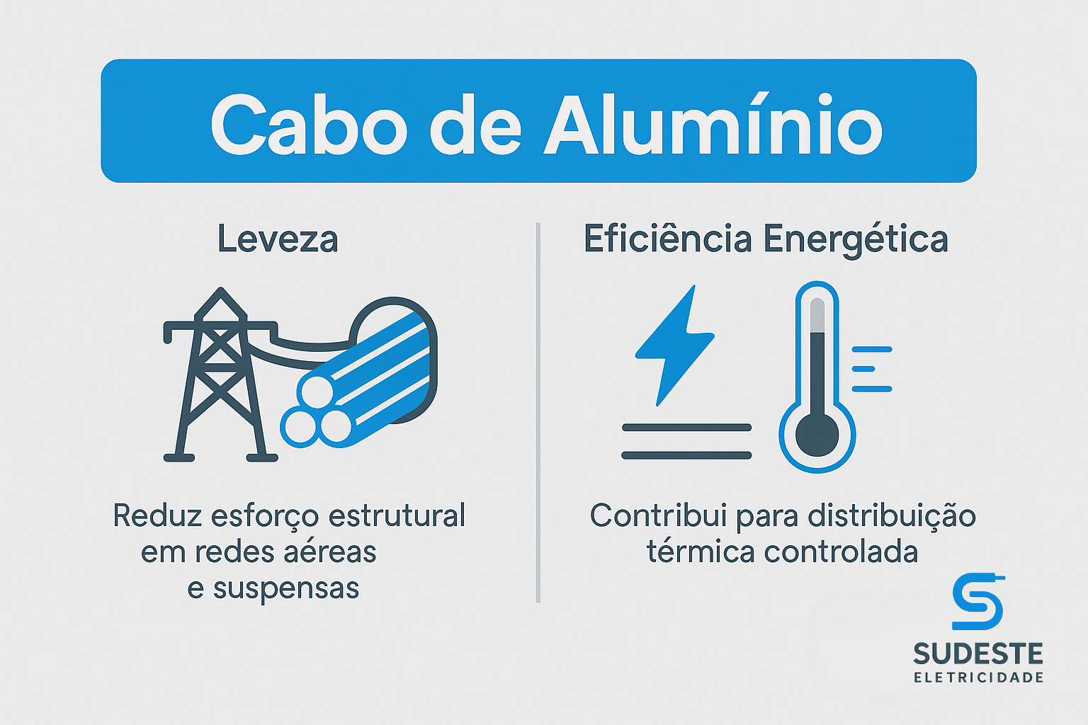 Gráfico ilustrando os benefícios do cabo de alumínio em leveza e eficiência energética