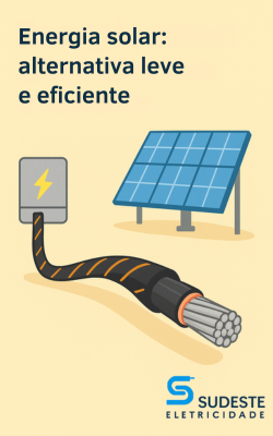 Cabo de alumínio conectado a painel solar com fundo amarelo claro