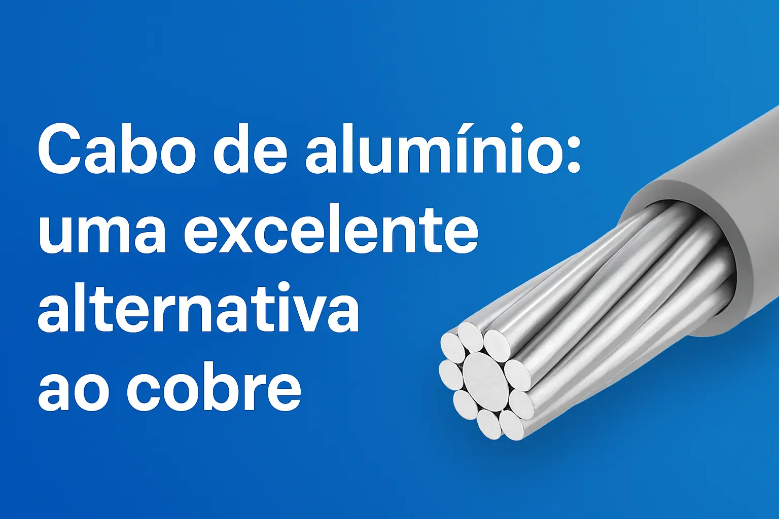 Cabo de alumínio com fundo azul e título “Cabo de alumínio: uma excelente alternativa ao cobre”