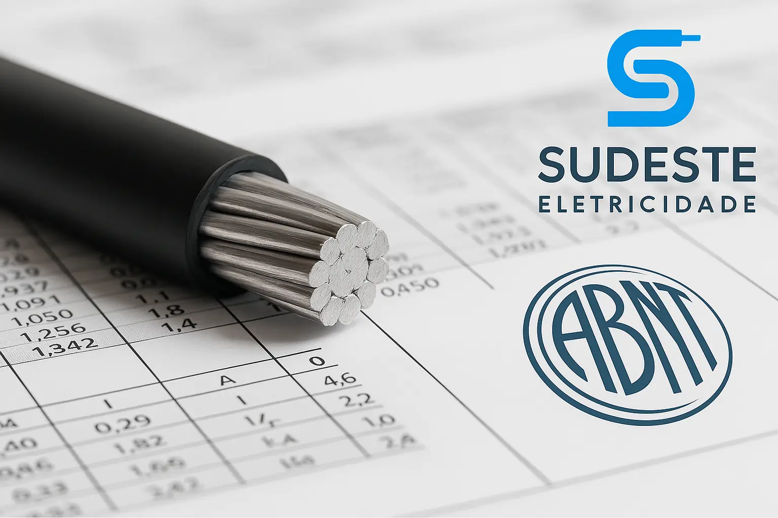 Cabo de alumínio em conformidade com ABNT e logotipo oficial da Sudeste Eletricidade