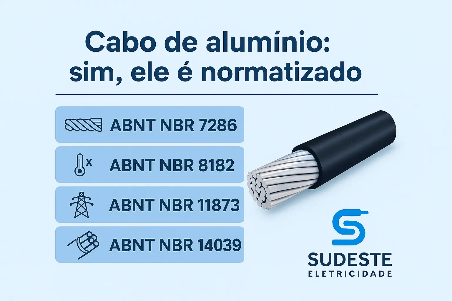Infográfico técnico sobre cabos de alumínio normatizados pela ABNT