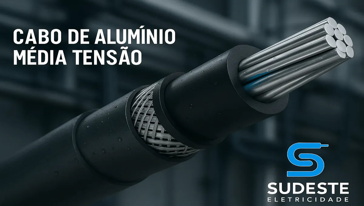 Cabo de alumínio média tensão com blindagem e logotipo Sudeste Eletricidade