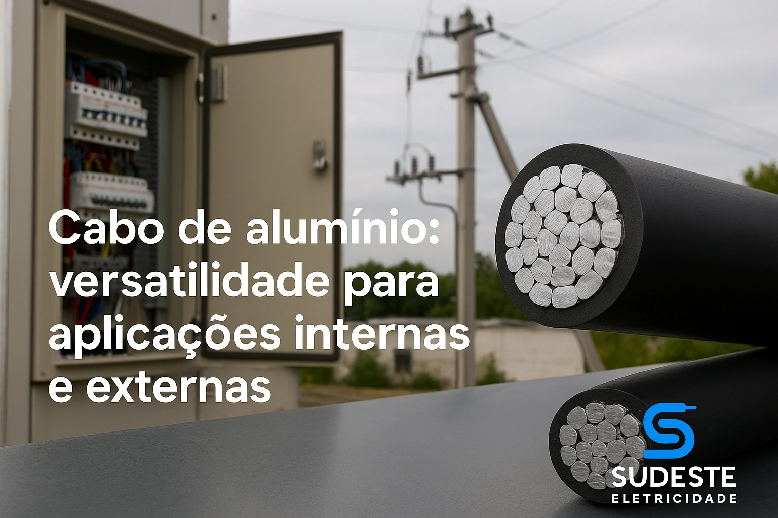 Cabo de alumínio com aplicação em ambiente interno e externo em cenário realista