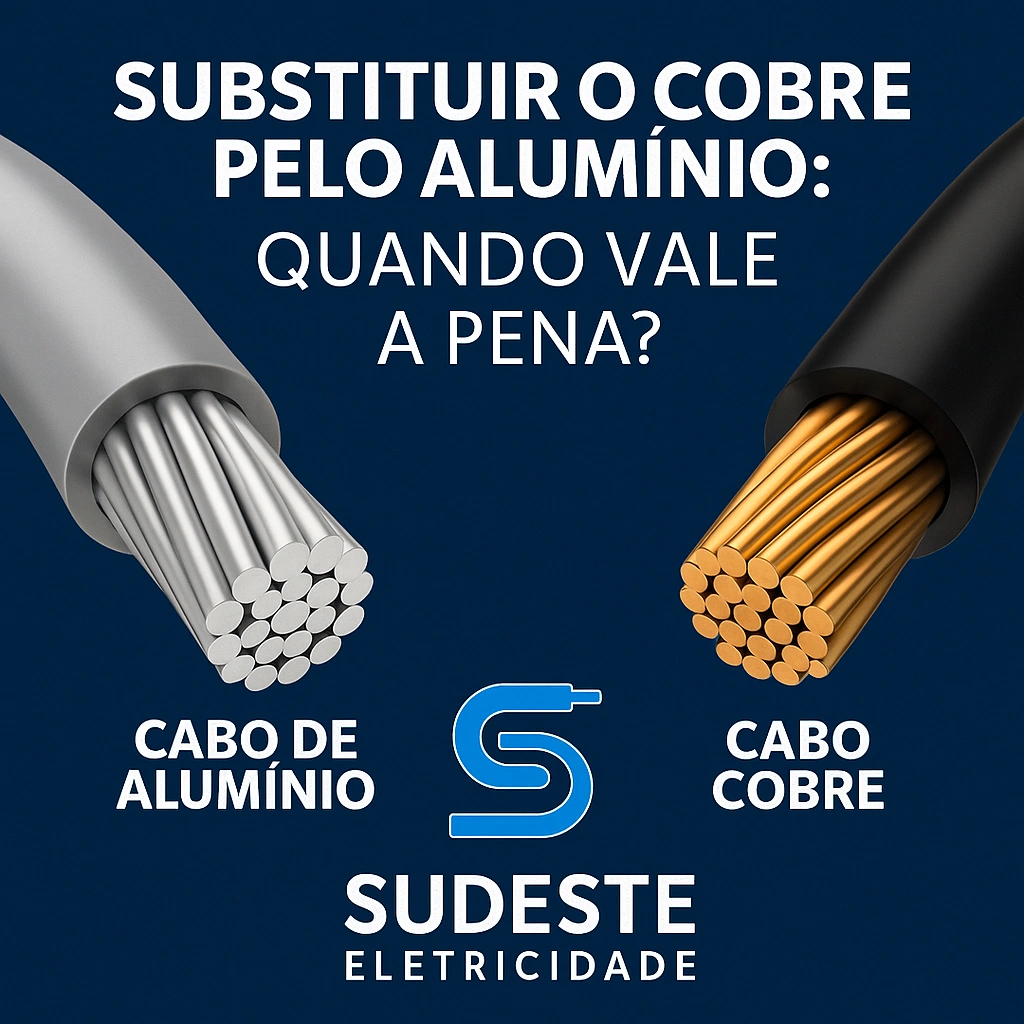 Comparação visual entre cabo de alumínio e cabo de cobre com a pergunta
