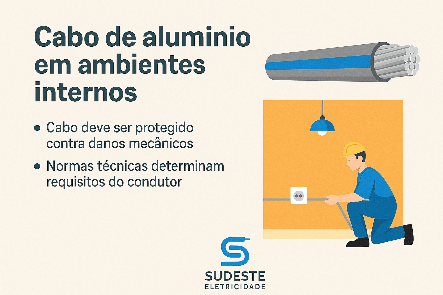 Infográfico sobre aplicação de cabo de alumínio em ambientes internos
