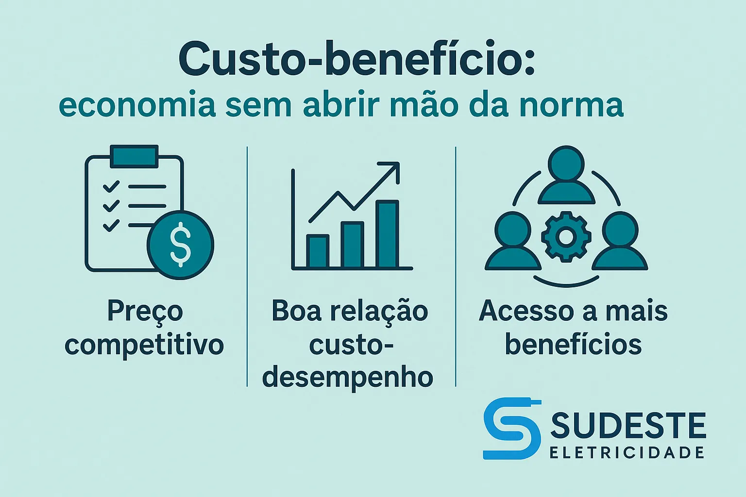 Infográfico sobre custo-benefício e conformidade com normas técnicas