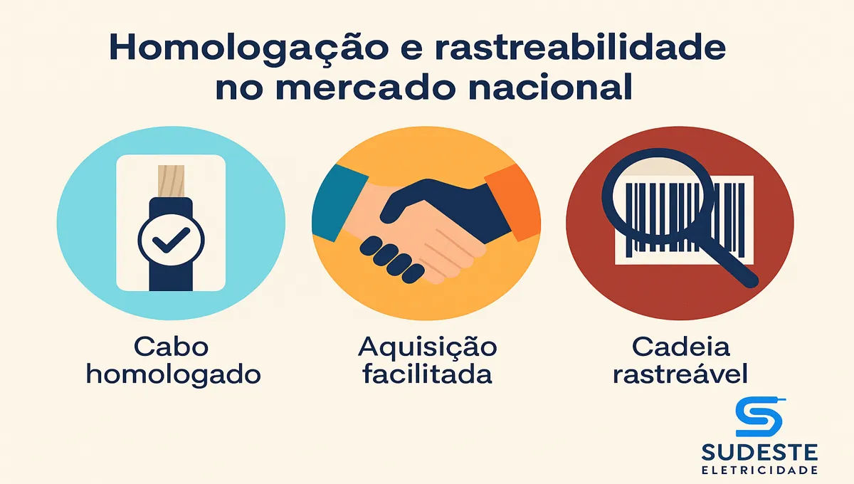 Infográfico sobre homologação e rastreabilidade de cabos de alumínio no mercado nacional