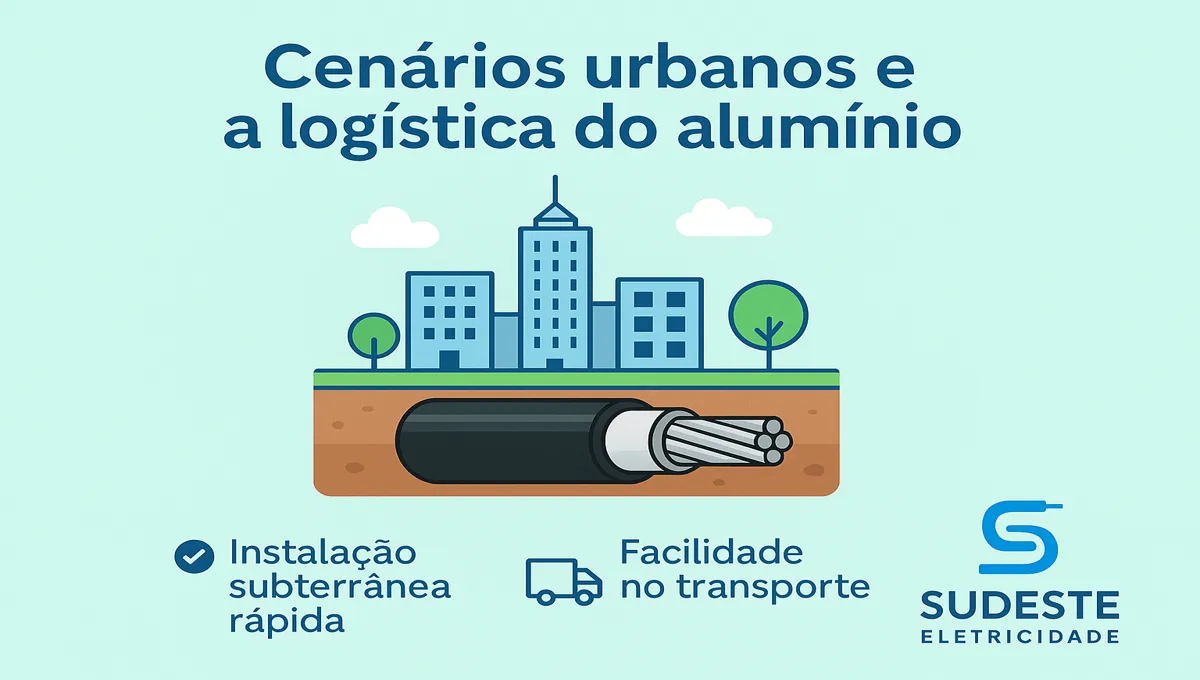 Infográfico sobre logística e aplicação do cabo de alumínio em áreas urbanas