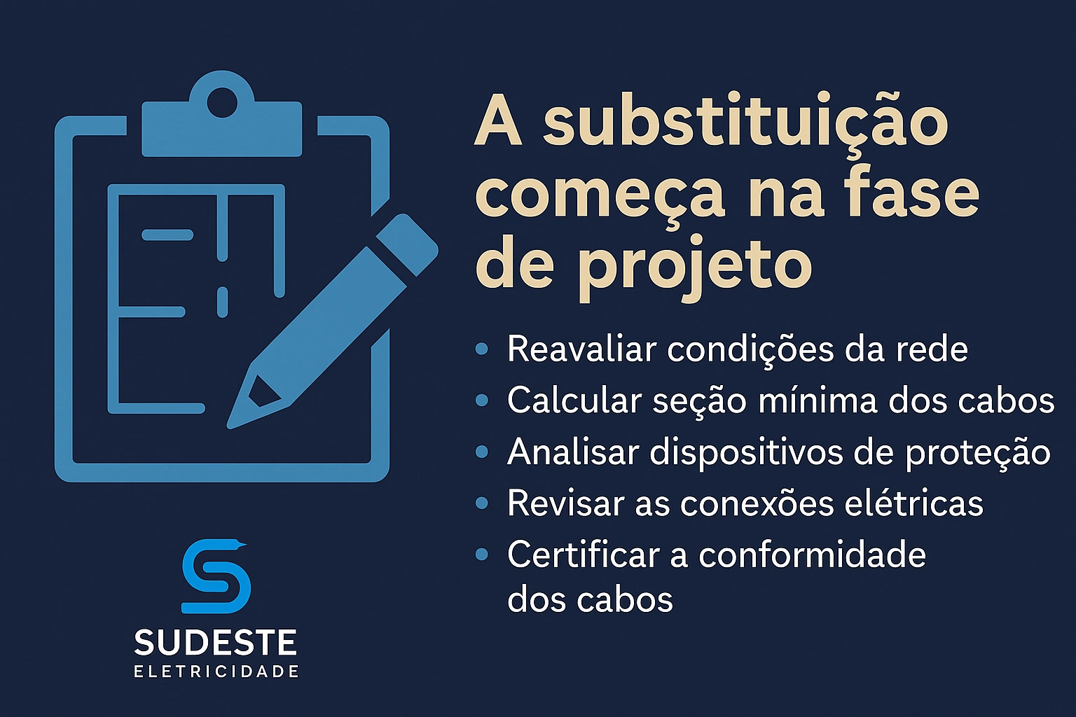 Infográfico explicando que a substituição por cabos de alumínio começa na fase de projeto